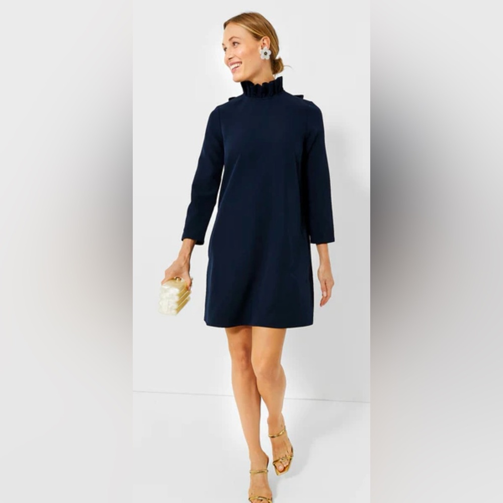 Tuckernuck Navy Ruffle-Neck Mini Dress